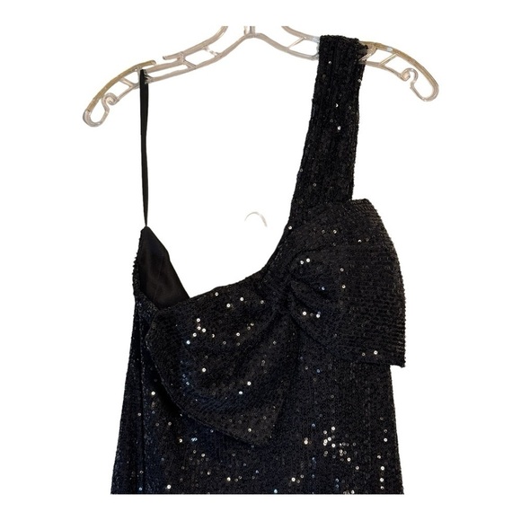 Mac Duggal Sequined One Shoulder Front Bow Dress in Black NWT - Picture 4 of 7